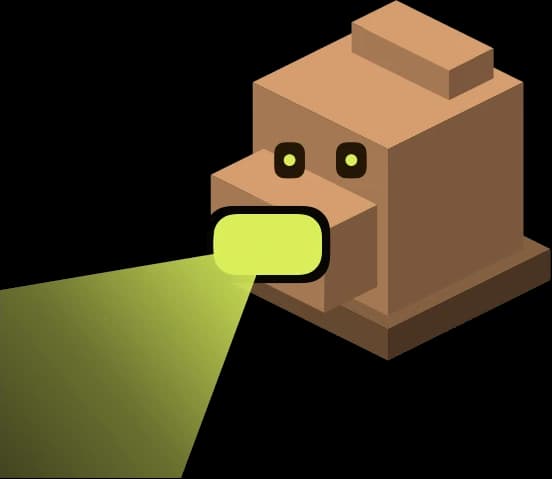 Peri, la lámpara de inspección voxel de Impugna, apuntando su haz lima hacia abajo.