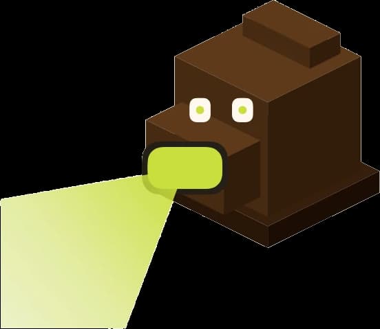 Peri, la lámpara de inspección voxel de Impugna, apuntando su haz lima hacia abajo.