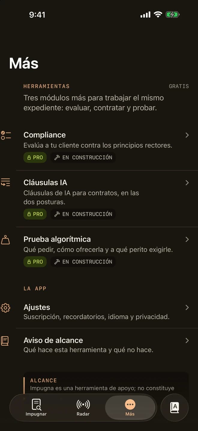 Compliance · Cláusulas IA · Prueba algorítmica — Impugna