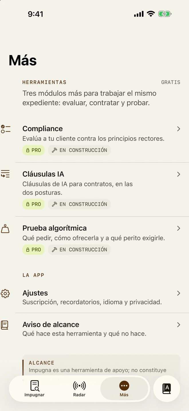 Compliance · Cláusulas IA · Prueba algorítmica — Impugna